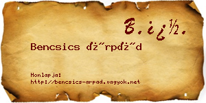 Bencsics Árpád névjegykártya